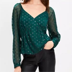 LOFT Green Long Sleeve Blouse, Size L, NWT